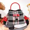 Custom-made new all-PU women's bags for export and domestic sales, with checkered bow bear pendants, can be carried diagonally over one shoulder undefined